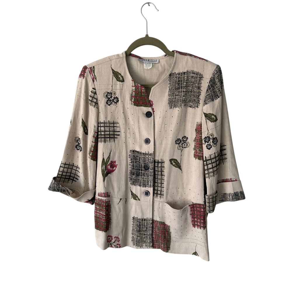 VTG Dressbarn Made in USA Cream Floral Button Front 3/4 Sleeve Top 6